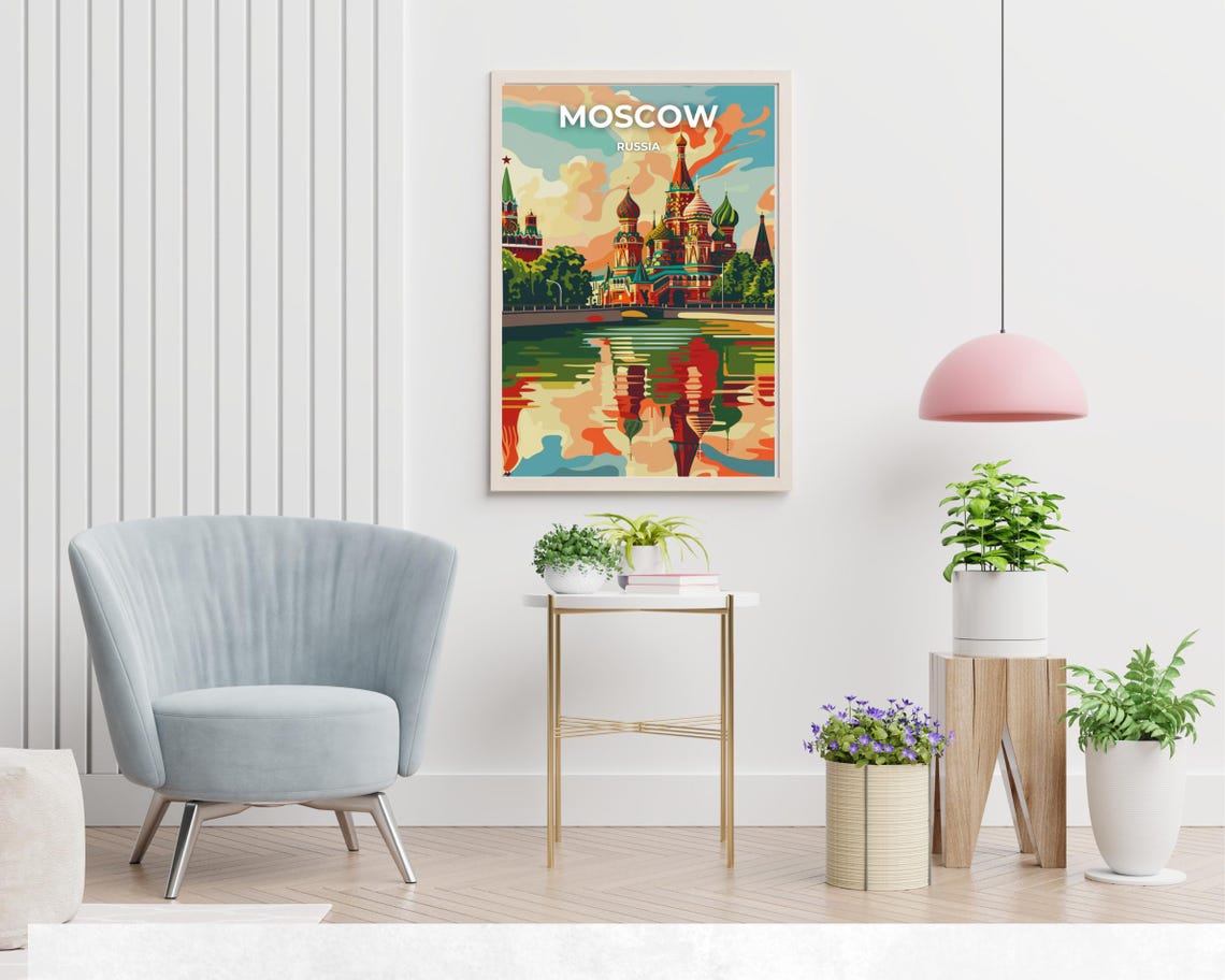 Moscow Russia Cathedral River Reflection Travel Poster Panoramic - Image 2
