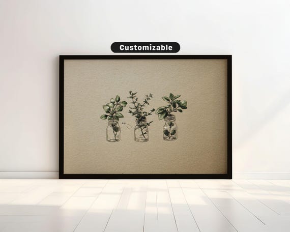 Vintage Herb Study With Minimalist Detailing Botanical Wall Art Neutral Minimal Print