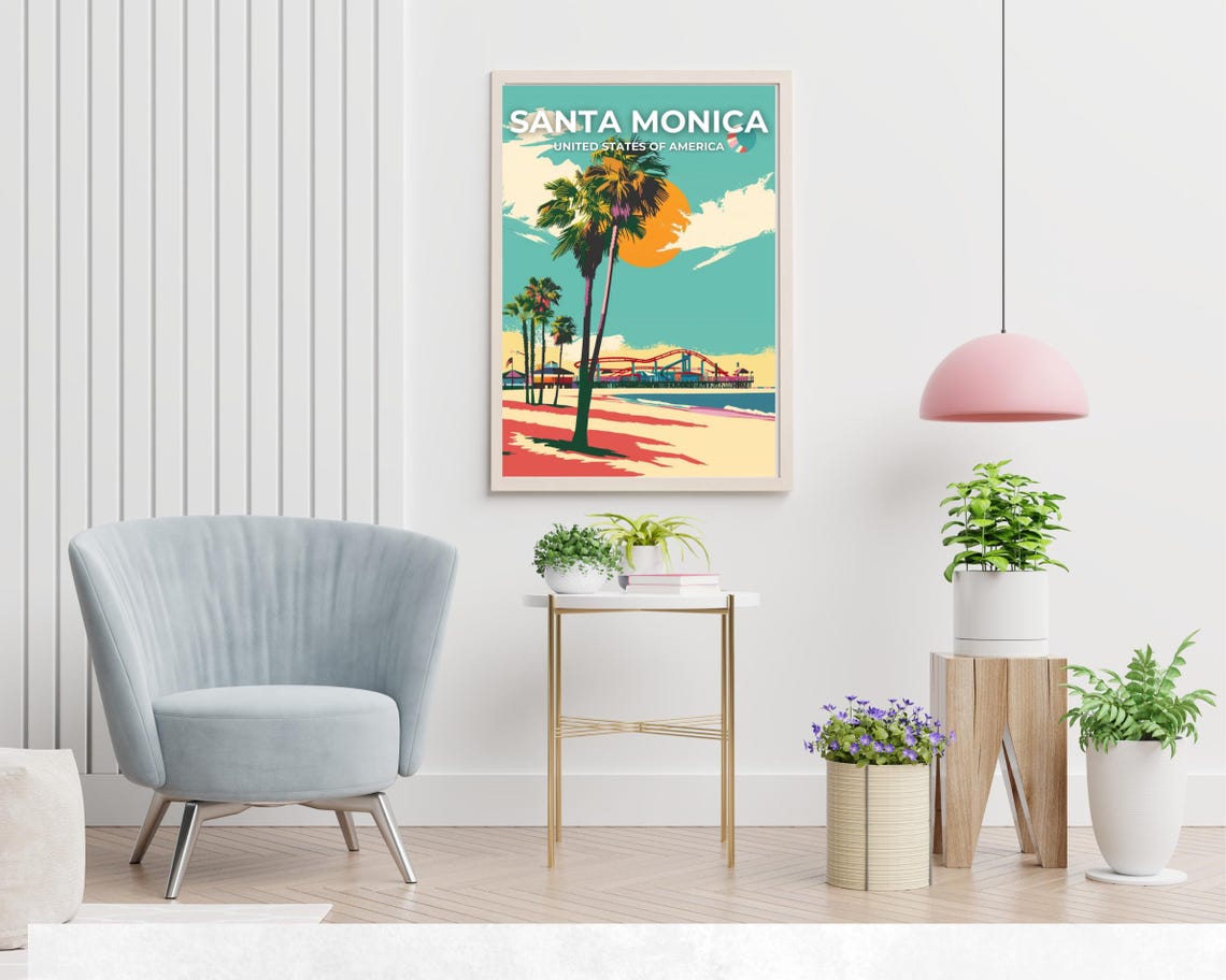 Santa Monica City Print Santa Monica Travel Poster United States Travel Gift Santa Monica United States Poster - Image 2