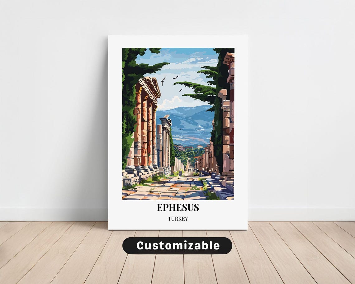 Ephesus Ancient Turkey Ruins Marble Columns Travel Poster Art