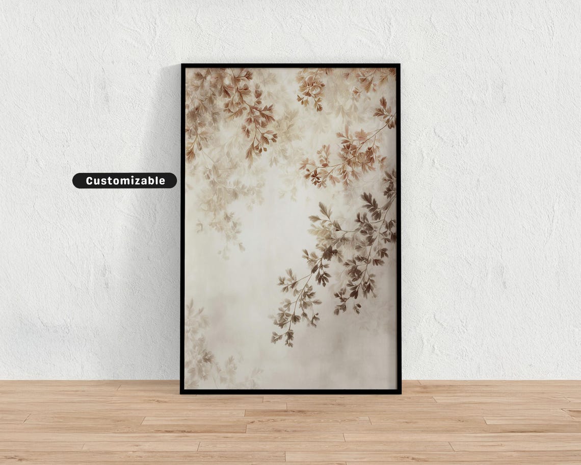 Faded Botanical Foliage Poster Beige Neutral Minimalist Nature Decor
