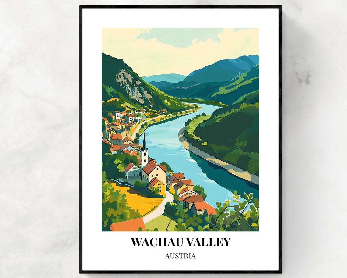 Wachau Valley Austria River Bend Village Vineyard Hills Poster