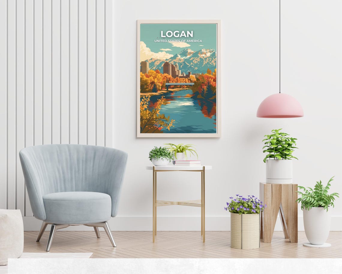 Logan Utah Autumn River Mountains On Image Title Travel Poster - Image 2