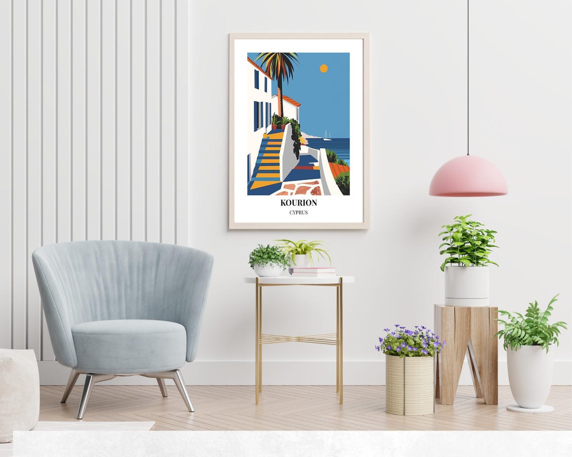 Kourion Cyprus Whitewashed Steps Poster with Palm Tree and Sea - Image 2
