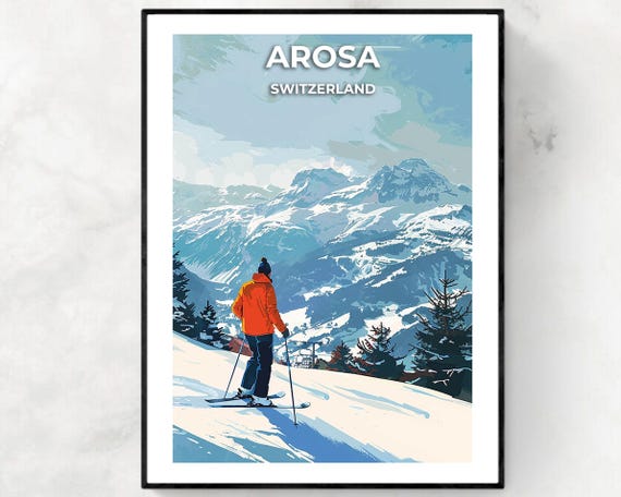 Arosa Travel Print Arosa Ski Poster Switzerland Ski Poster Arosa Ski Resort Print