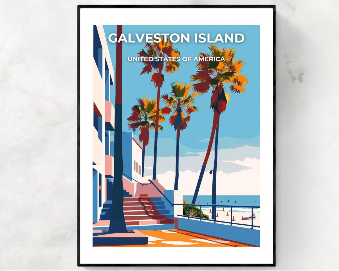 Galveston Island Travel Print Wall Art Galveston Island Texas City Print Galveston Island Travel Gift Galveston Island City Poster