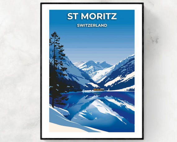 St Moritz Travel Print St Moritz Switzerland Travel Gift City Poster Wedding Gift Birthday Present