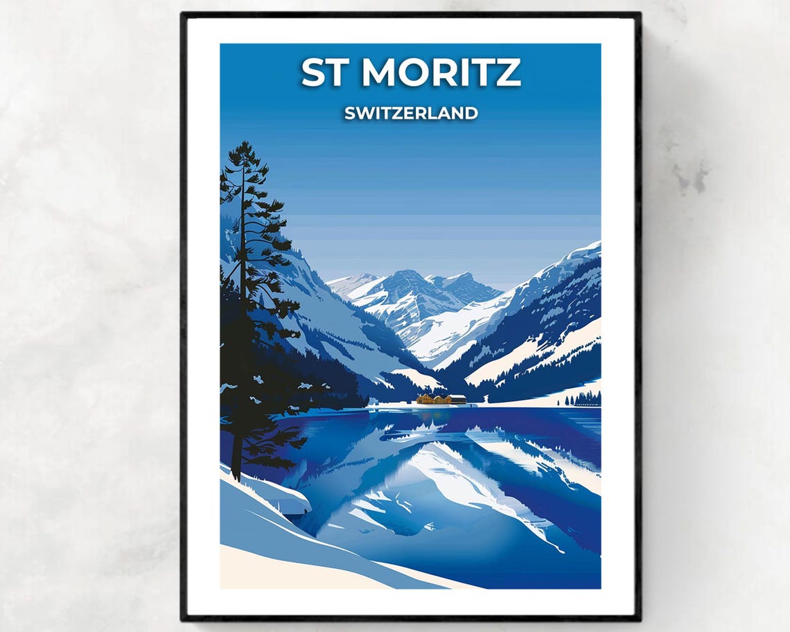 St Moritz Switzerland Still Lake Snowy Peak Reflection Poster
