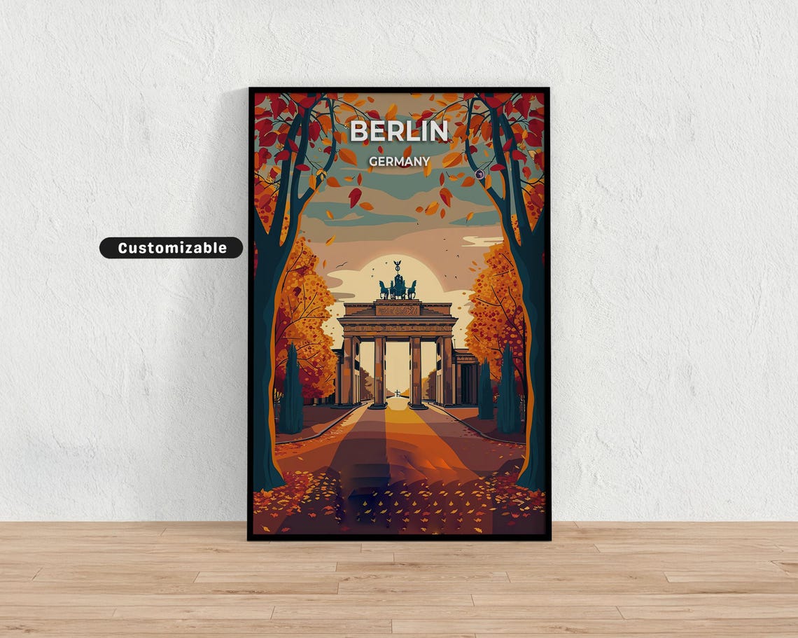 Custom Berlin Germany Brandenburg Gate Sunset Retro Travel Poster