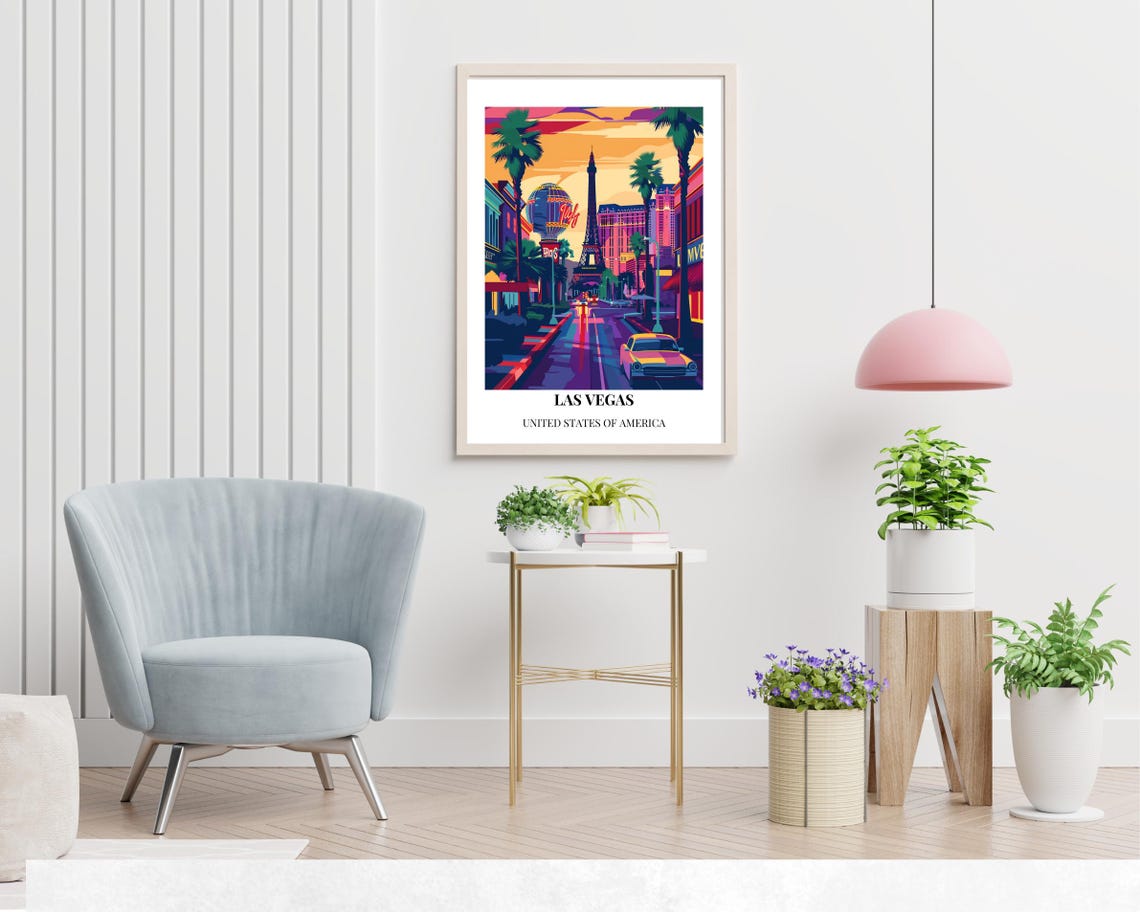 Las Vegas Nevada Strip Eiffel Tower Neon Night Travel Poster - Image 2