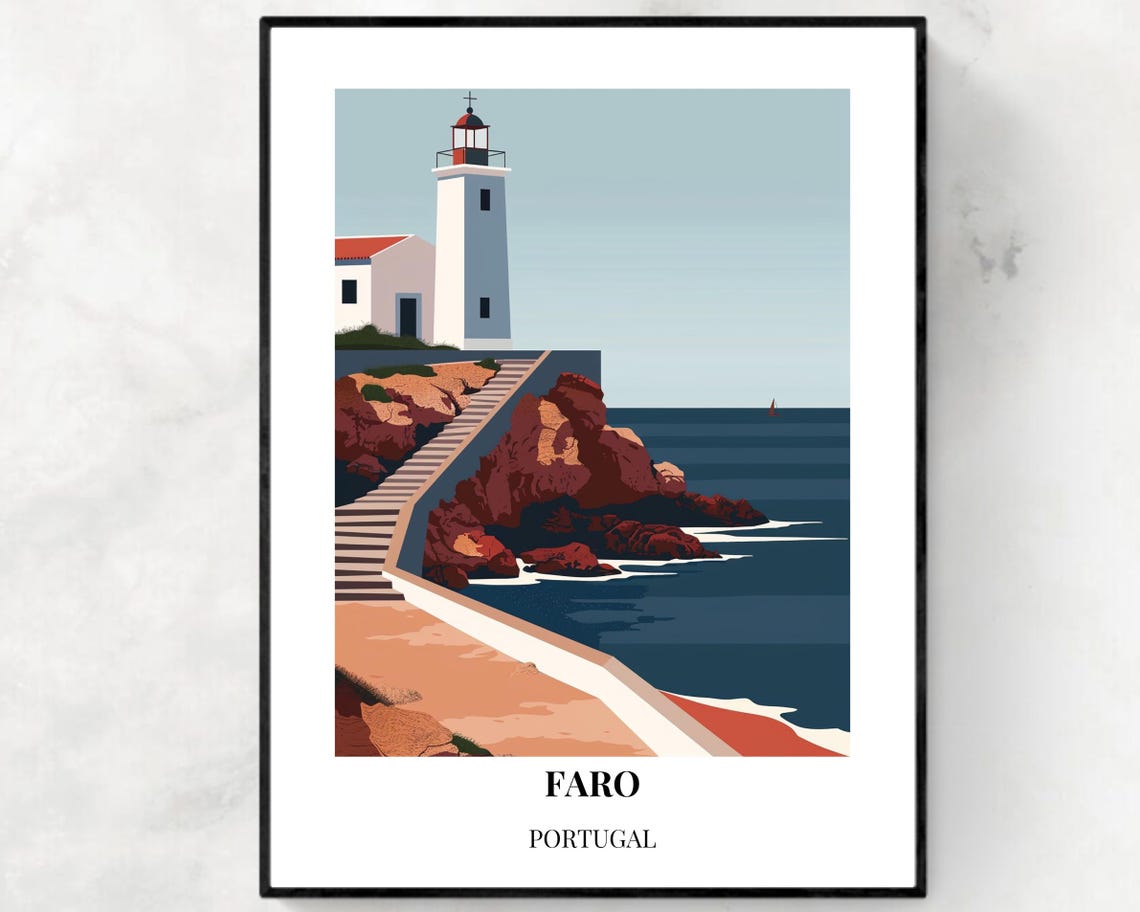 Faro Portugal Travel Print Wall Art Faro Portugal City Print Old Town Cidade Velha Travel Gift Wall Art