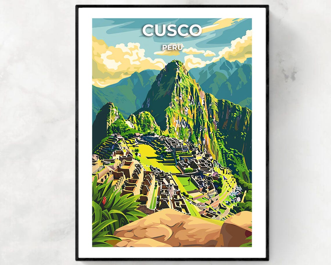 Cusco Peru Machu Picchu Ruins Panorama Illustrated Travel Poster