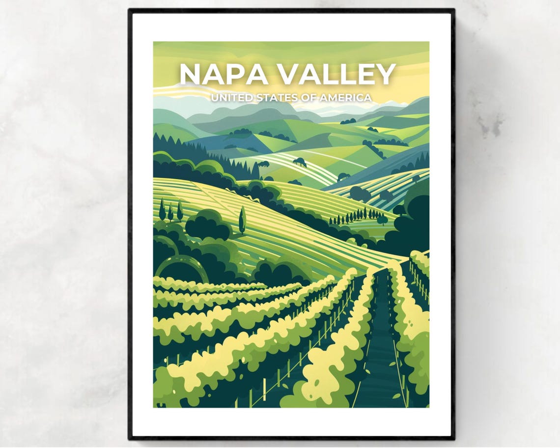 Napa Valley Vineyards Travel Poster With Overlaid Title Text