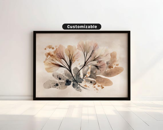 Neutraltoned Botanical Abstract With Elegant Form Wall Art Neutral Minimal Print