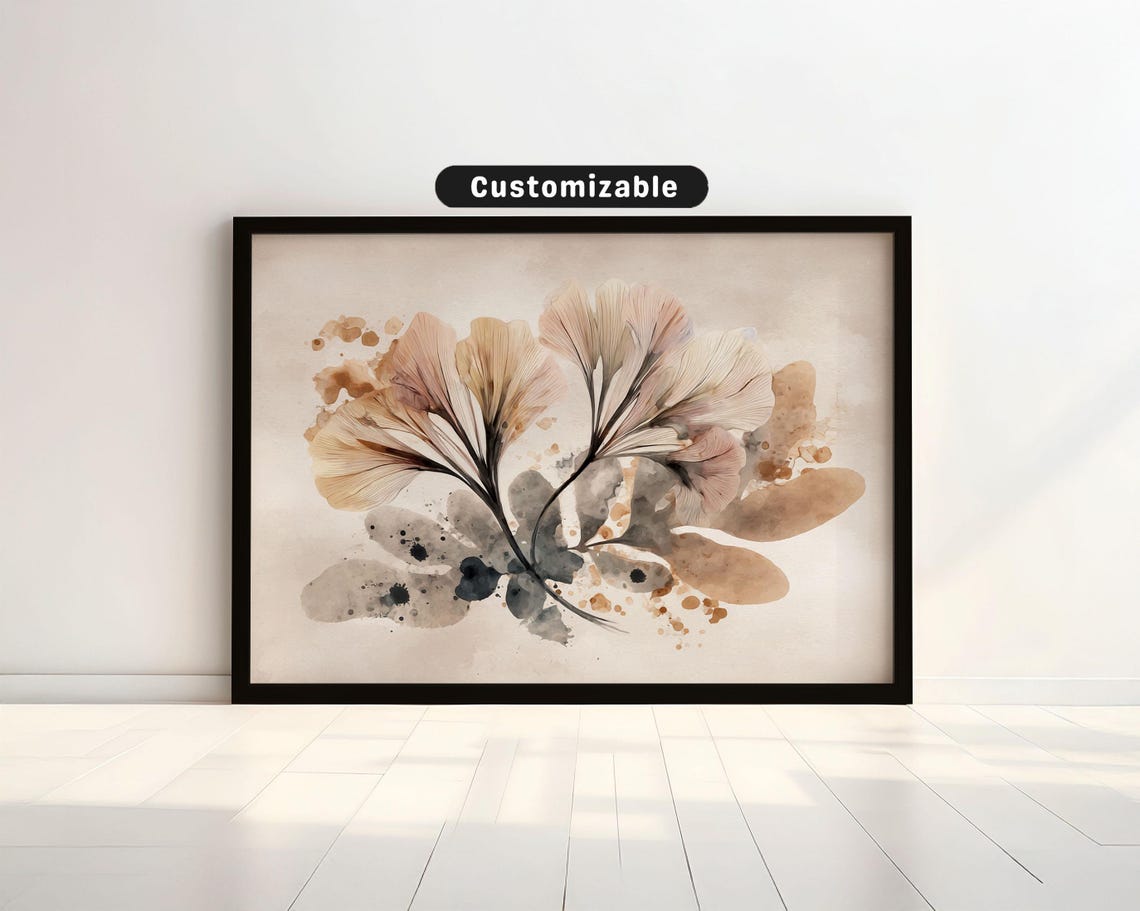 Ginkgo Leaves Beige Watercolor Botanical Minimalist Wall Art