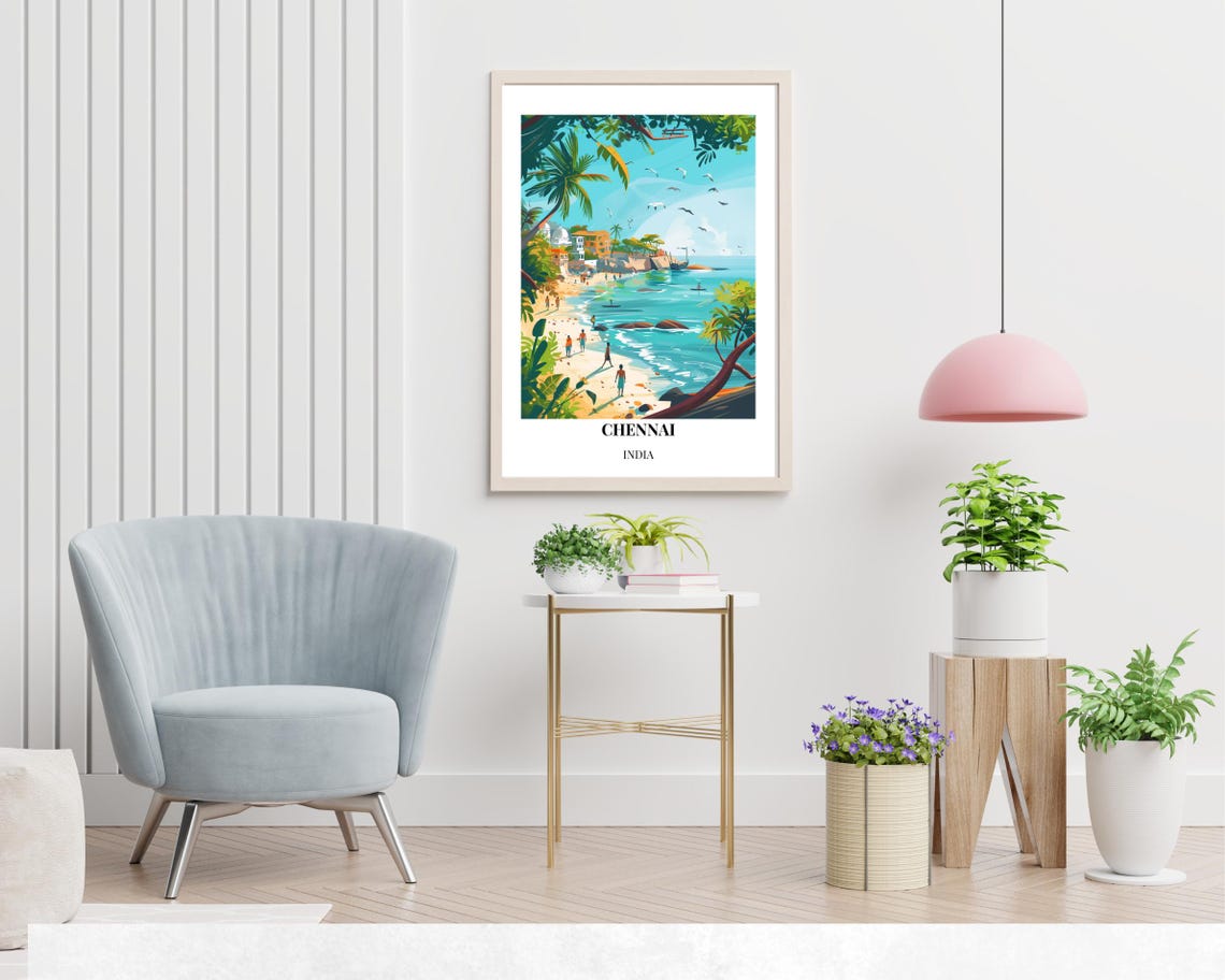 Chennai India Tropical Beach Palm Trees Seaside Travel Poster - Image 2