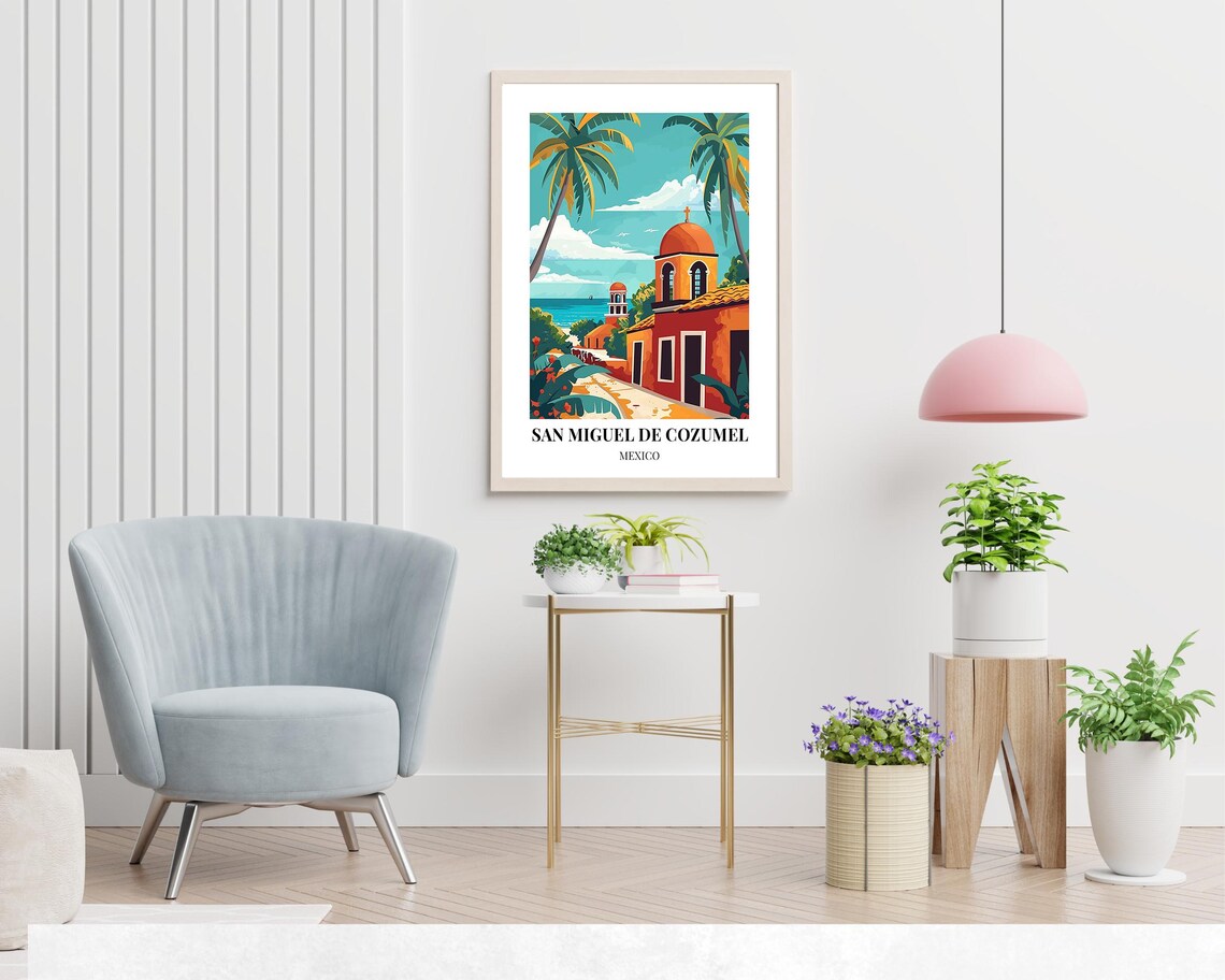 San Miguel de Cozumel Terracotta Church Dome Seaside Travel Poster - Image 2