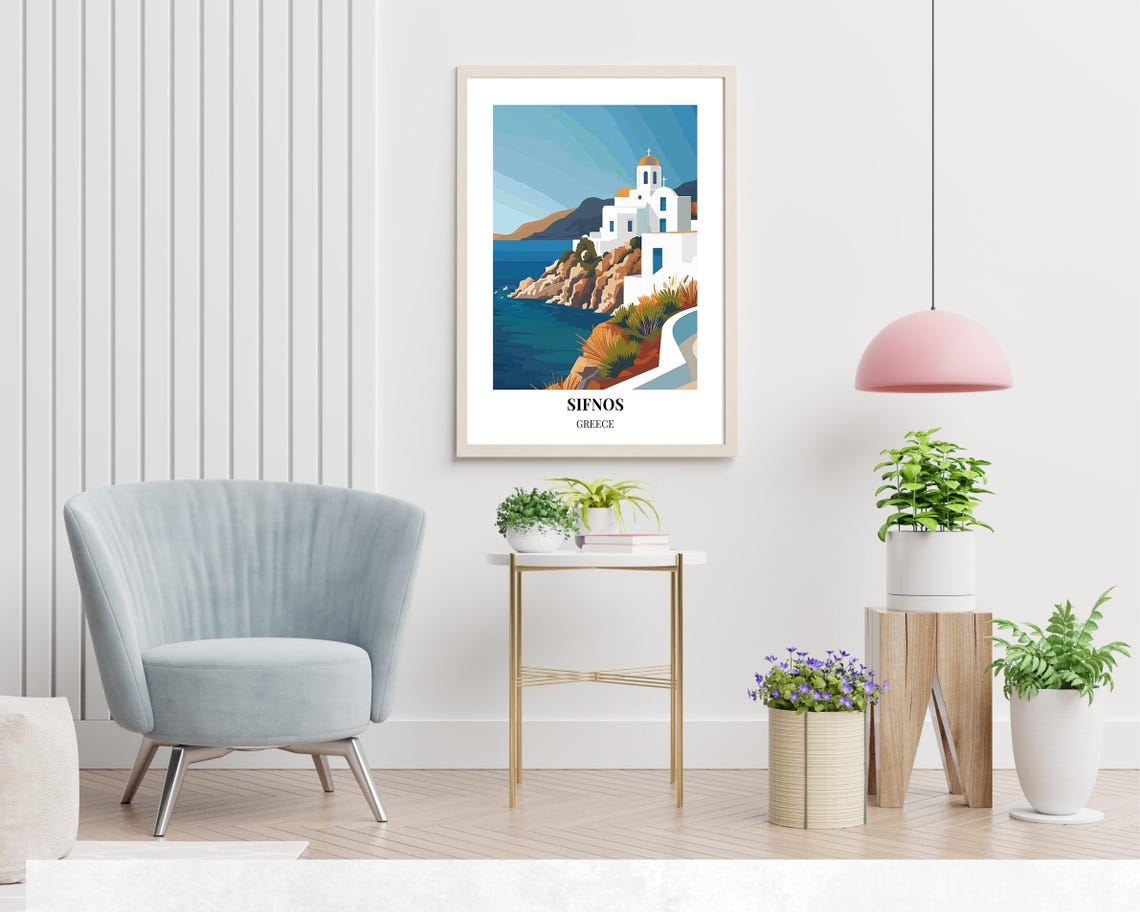 Sifnos Greece White Church Cliffside Aegean Sea Vista Poster - Image 2