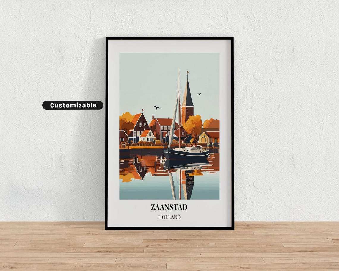 Zaanstad Holland Harbor Sailboat Water Reflection Travel Poster