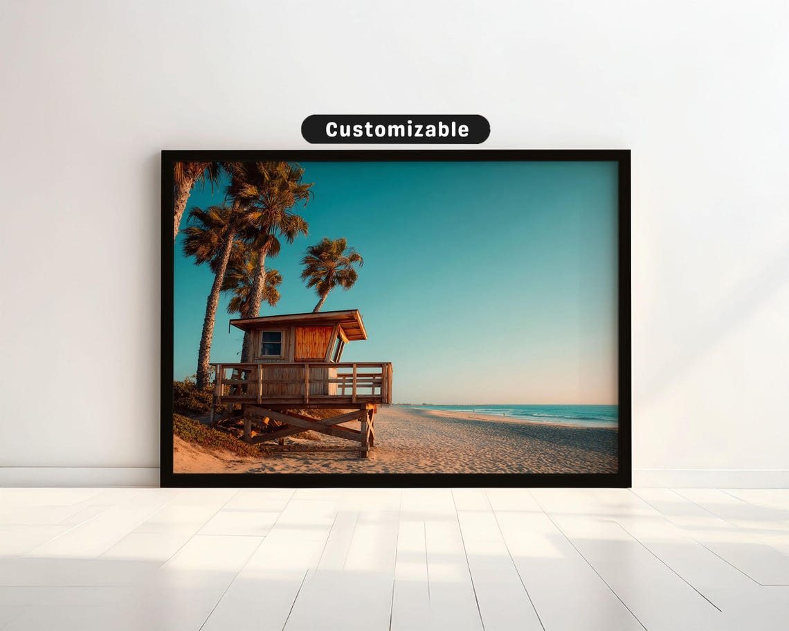 Wooden Lifeguard Tower Palm Trees Tropical Beach Photo Poster