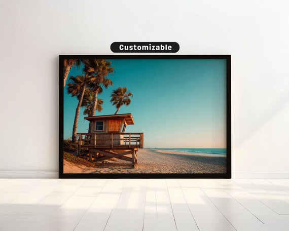 Wooden Lifeguard Tower Palm Trees Tropical Beach Photo Poster