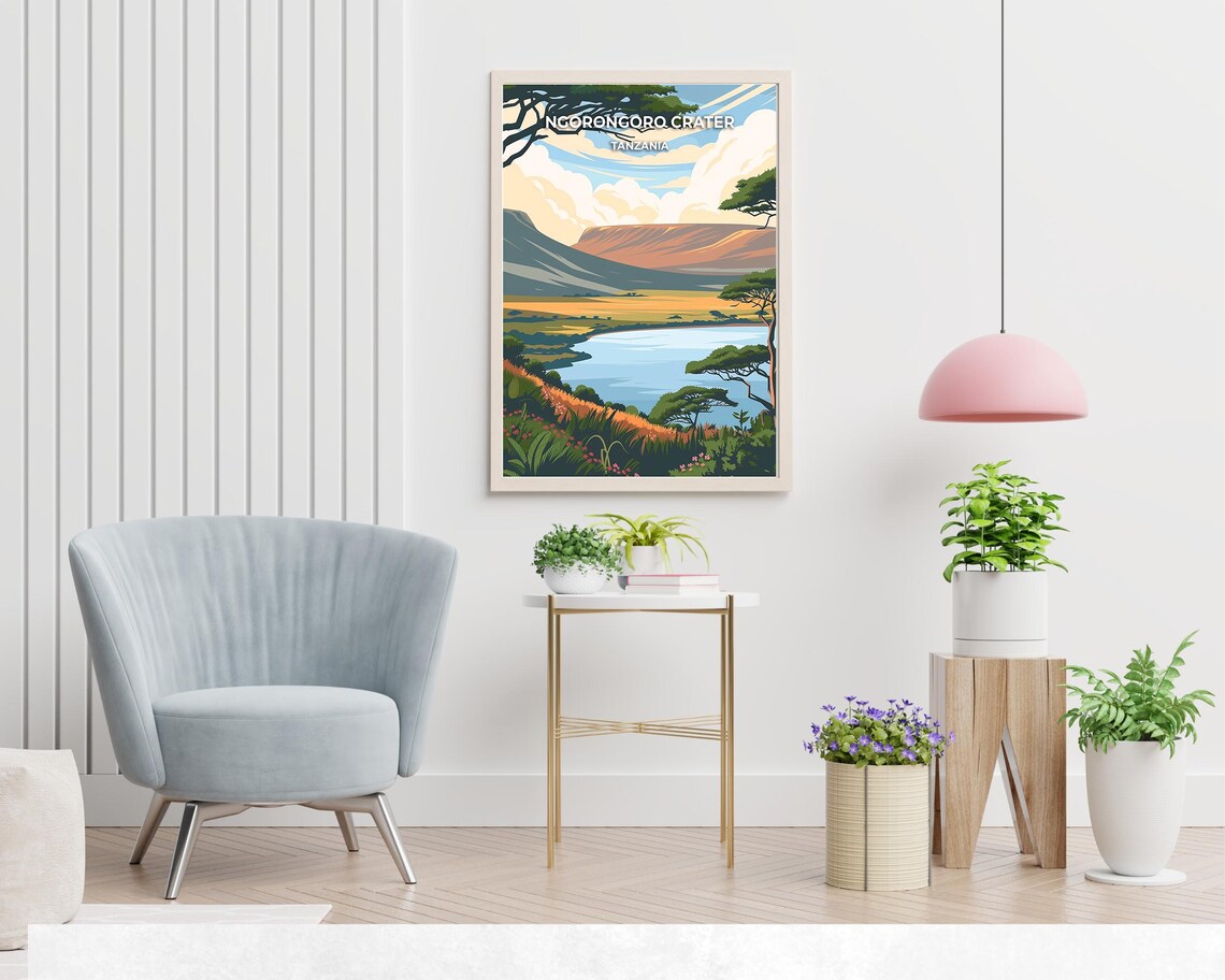 Ngorongoro Crater Tanzania Safari Lake Landscape Travel Poster - Image 2