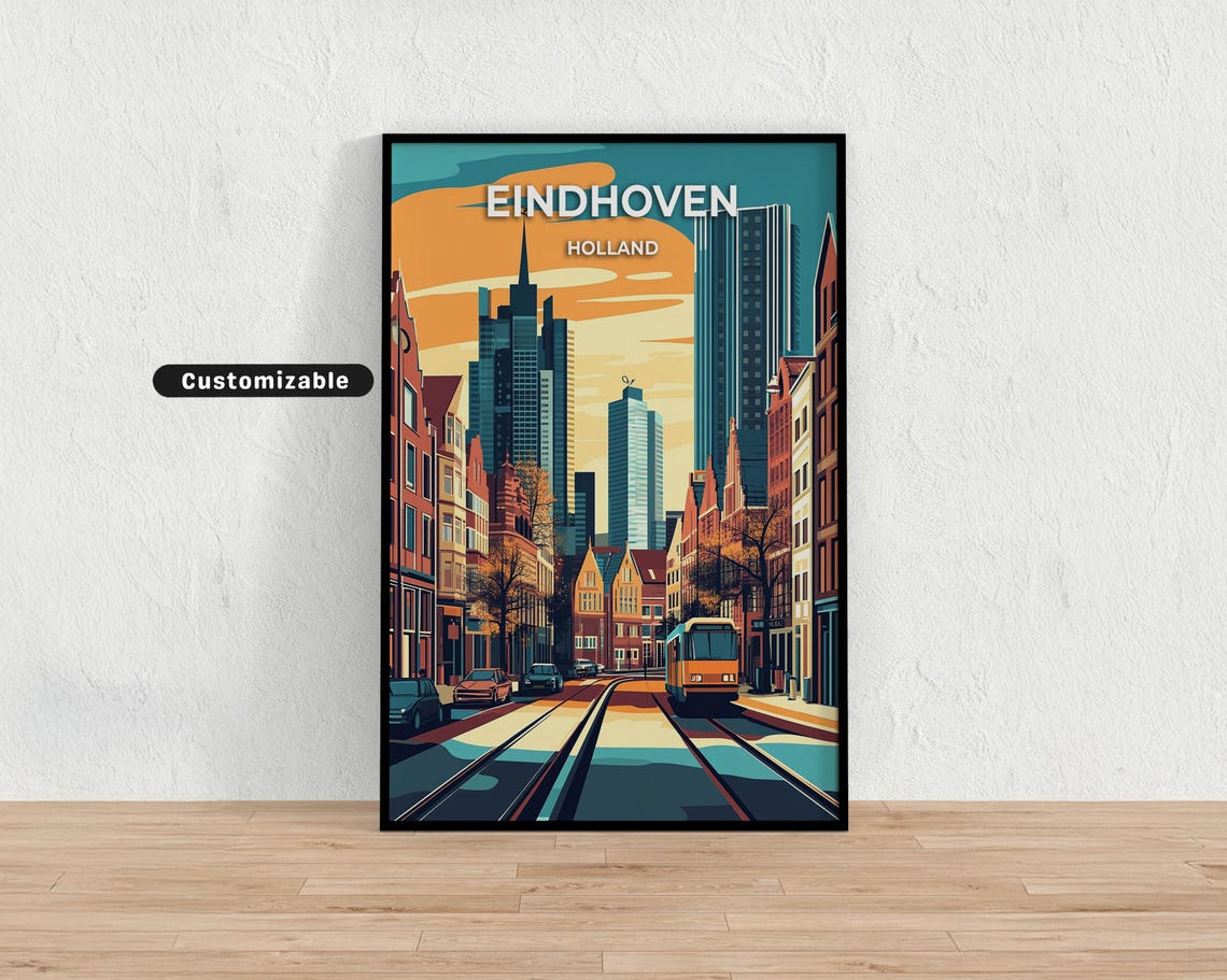 Eindhoven Holland Modern Skyline and Tram Tracks City Travel Poster