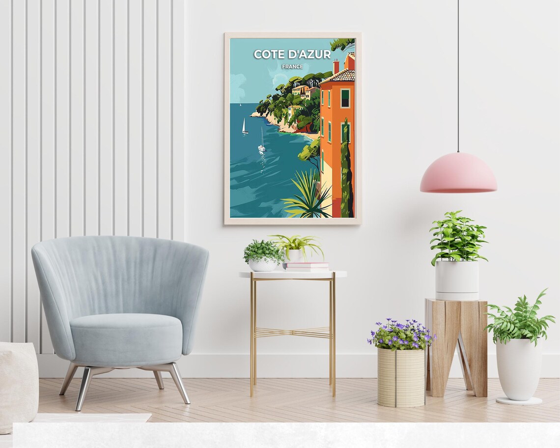 Cote d'Azur Coastal Villas With Sailboats France Travel Poster - Image 2