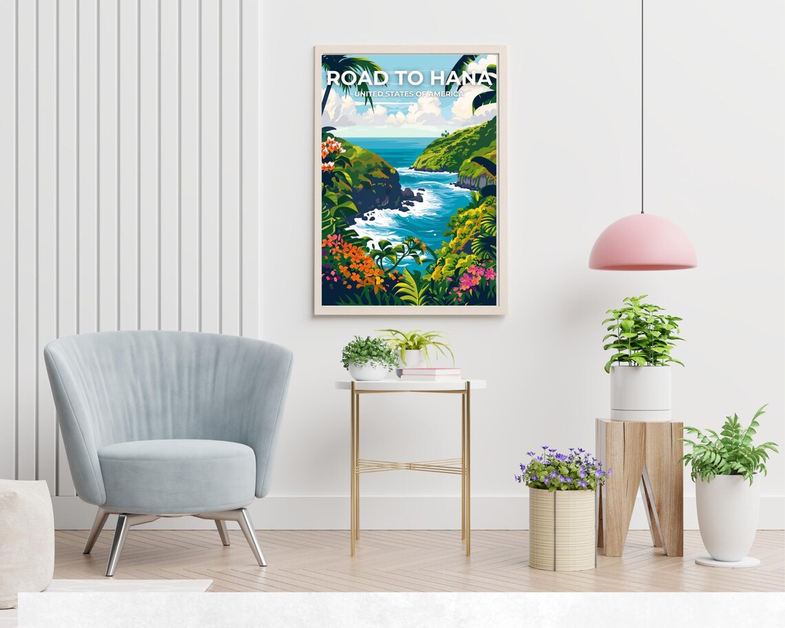 Road To Hana Hawaii Tropical Ocean Cove Flowers Coastal Poster - Image 2