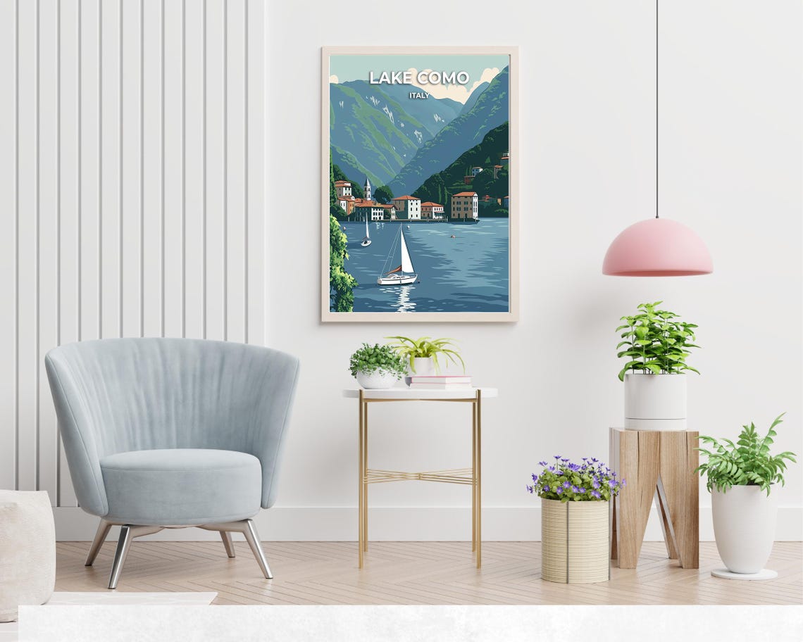 Lake Como Italy Lakeside Village Sailboat Vintage Travel Poster - Image 2