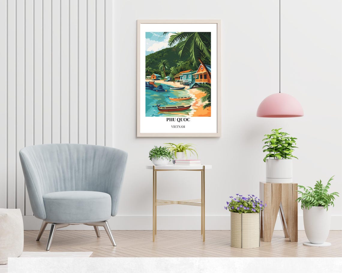 Phu Quoc Vietnam Fishing Village Beach Boats Tropical Travel Poster - Image 2