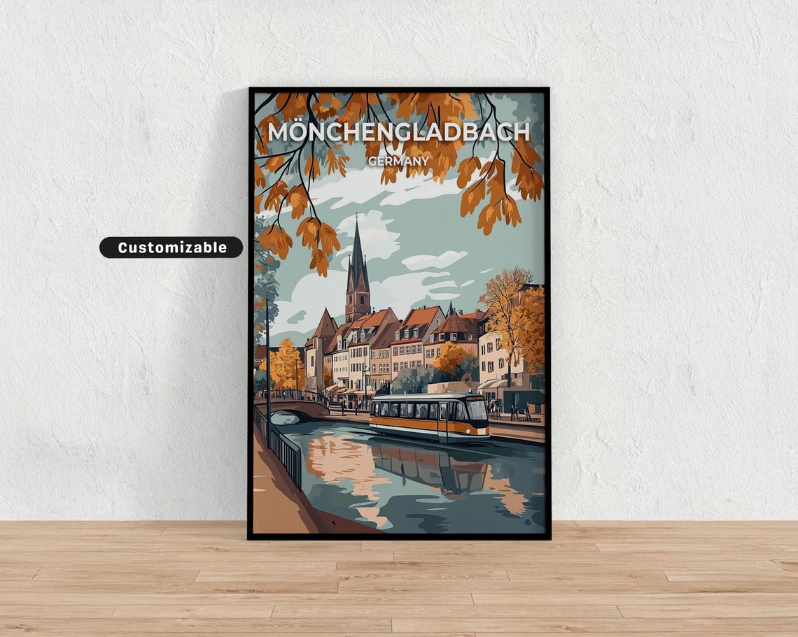 Moenchengladbach Germany Autumn Tram Riverside Old Town Travel Poster