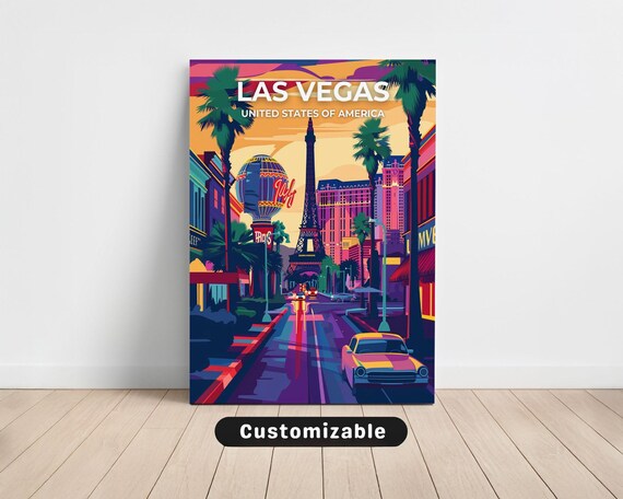 Las Vegas Nevada Neon Strip Eiffel Tower Customizable Travel Poster