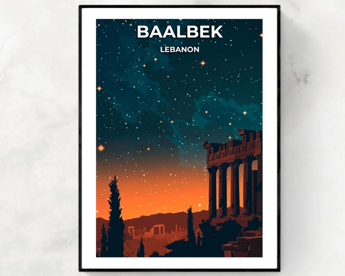 Baalbek Lebanon Temple Ruins Under a Starry Night Sky Poster
