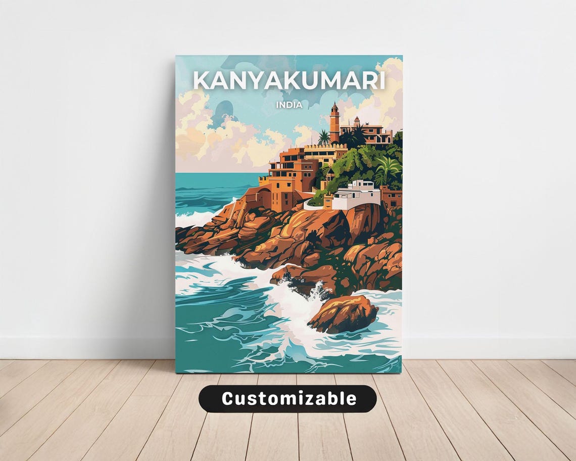 Tropical Kanyakumari India Coastal Town Ocean Waves Travel Poster