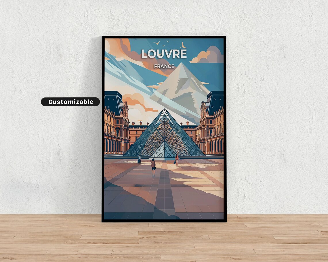 Louvre France Glass Pyramid Courtyard Paris Travel Art Poster