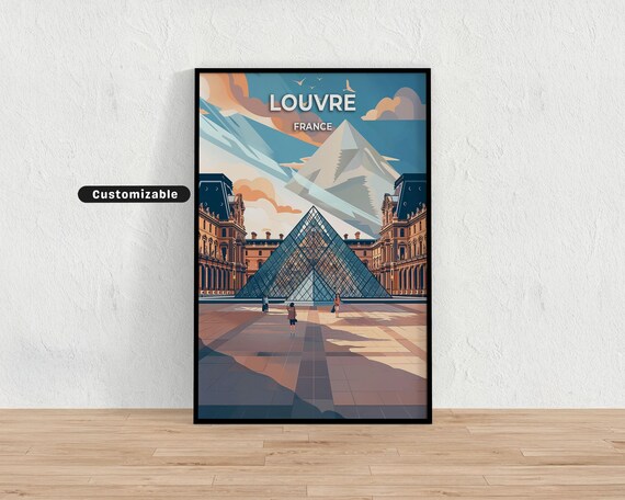 Louvre France Glass Pyramid Courtyard Paris Travel Art Poster