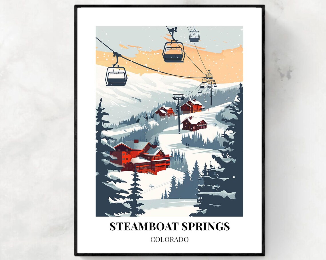 Steamboat Springs Colorado Red Lodge Gondolas Snowy Valley Poster