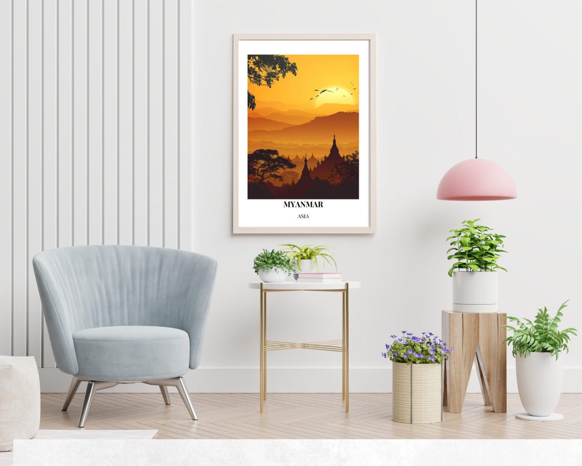 Myanmar Asia Travel Print Wall Art Myanmar Asia City Print Myanmar Asia Travel Gift Myanmar Asia Poster Wall Art - Image 2