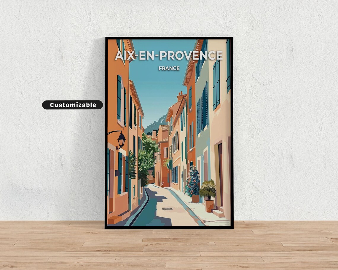 Aix-en-Provence France Customizable Street Scene Travel Poster Art