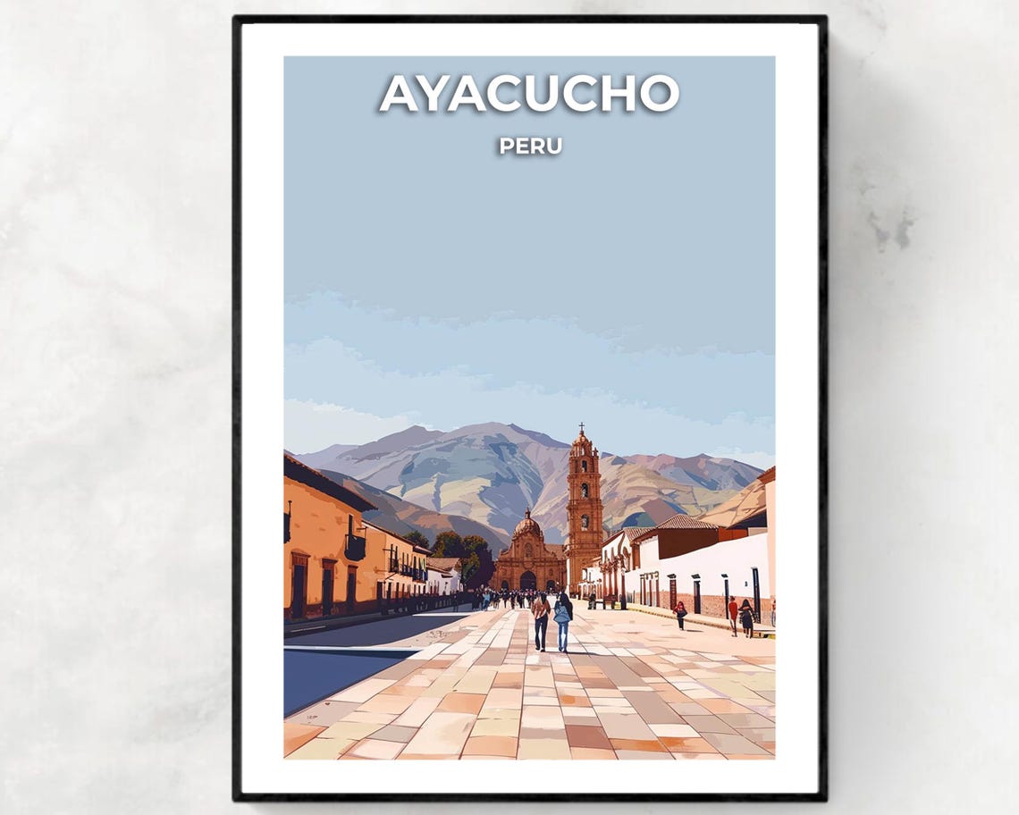 Bustling Plaza De Armas In Ayacucho Peru With Cathedral Tower Poster