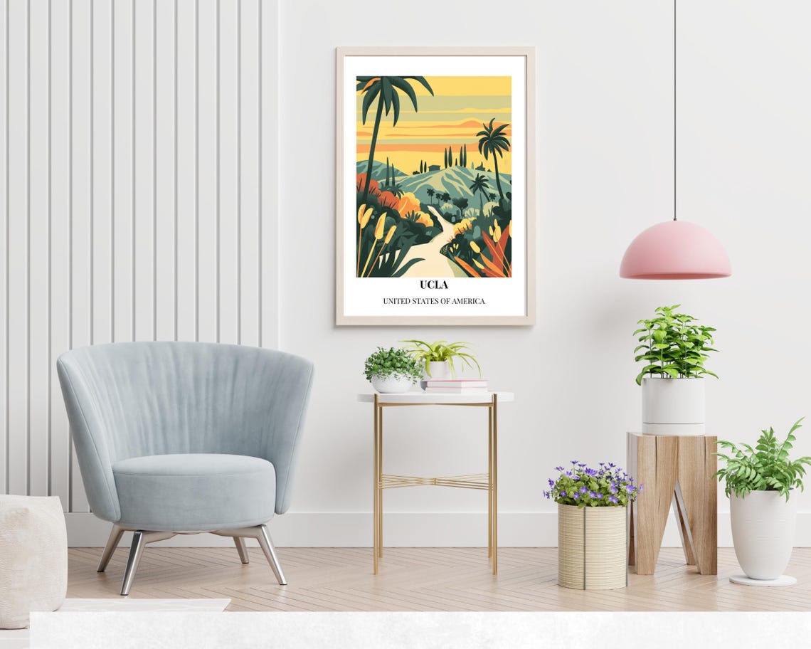 UCLA Palm Tree Hills Golden Sunset Classic Serif Travel Poster - Image 2