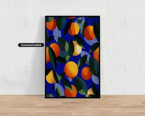 Geometric Fruit Pattern With Oranges Bright Abstract Wall Art Colorful Kitchen Decor