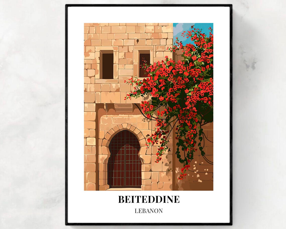 Beiteddine Palace Lebanon Stone Doorway Bougainvillea Poster