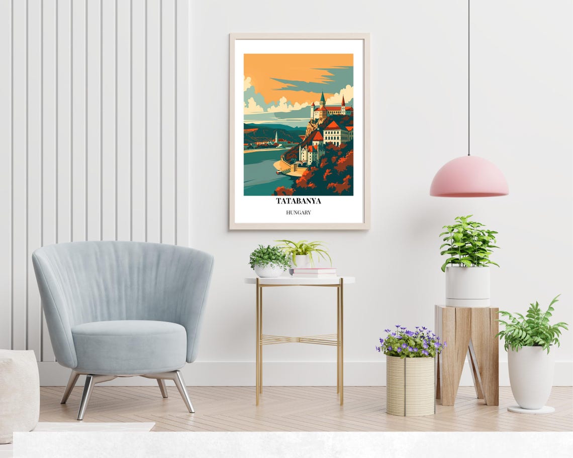 Tatabanya Hungary Hilltop Castle Sunset Riverside View Poster - Image 2