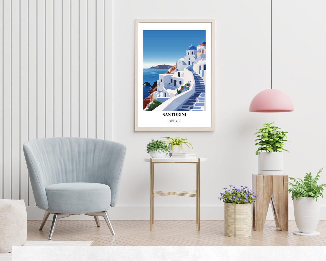 Santorini Greece Blue Domes Over the Caldera Vintage Travel Poster - Image 2