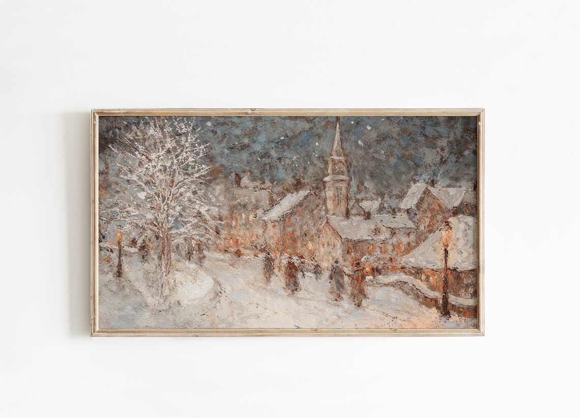 Abstract Winter Village Art Print, Holiday Season - Image 4