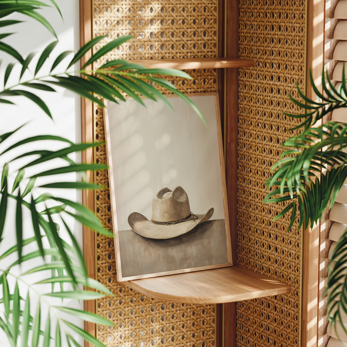 Cowboy Hat Minimalist Western Oil Painting Warm Neutral Still Life Poster - Image 2