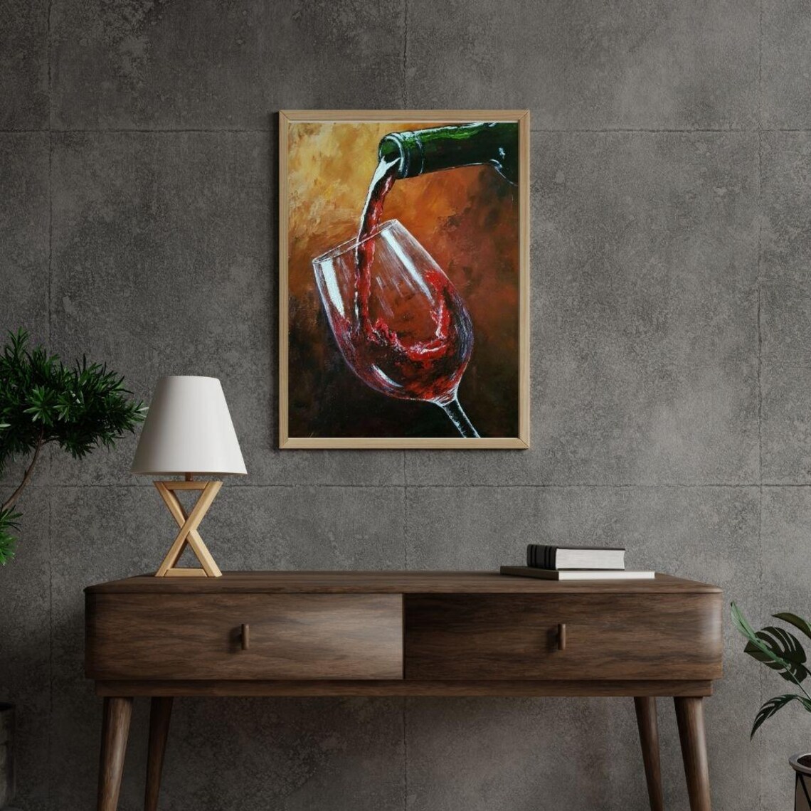 Red Wine Pouring Into Glass Warm Still Life Oil Painting Bar Decor Poster - Image 3