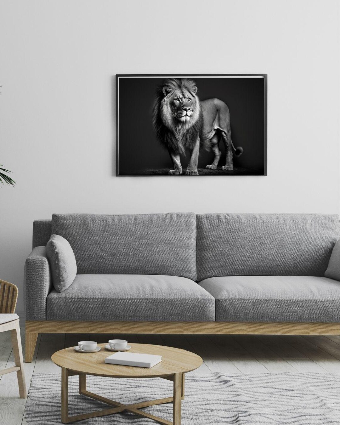 Majestic Lion Black And White Print Full Body Wildlife Portrait Art Poster - Image 2
